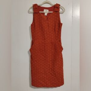 Anthropologie Tabitha Tema Quilted Knit Sheath Dress 8 Rust Orange Classy Chic